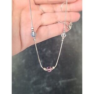 Italian 925 Sterling Silver Crystal Station Adjustable Necklace Vintage